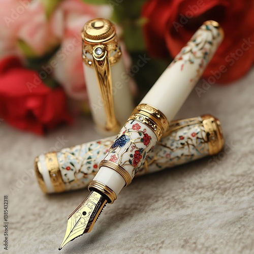 Luxury fountain pen with golden nib elegant design photo