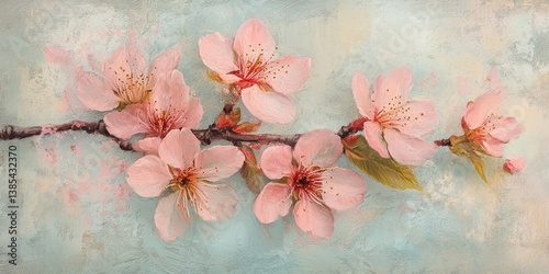 Beautiful painted blossoms on a branch displayed artistically in a painting