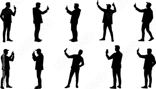 set collection of silhouettes of men taking selfies