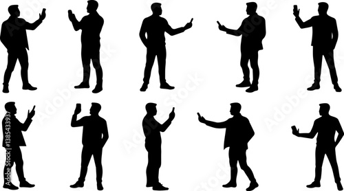 set collection of silhouettes of men taking selfies