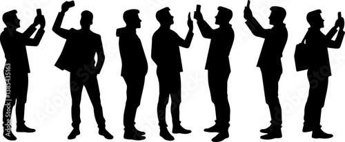 set collection of silhouettes of men taking selfies