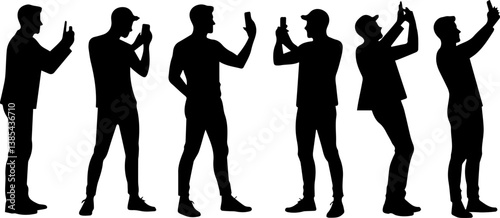 set collection of silhouettes of men taking selfies