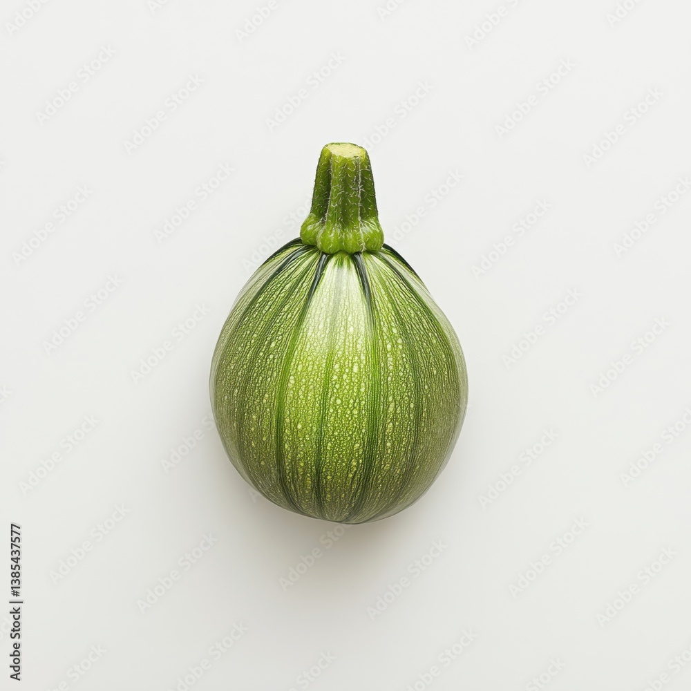 A single zucchini in close-up, isolated on a white background. Featuring smooth texture and vibrant green color A single zucchini in close-up, isolated on a white background. Featuring smooth texture and vibrant green color