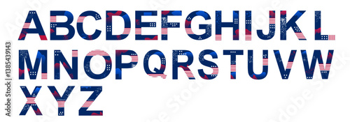 Each letter of the American alphabet is decorated with stars and has a rusted effect.
