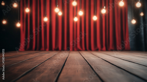Wallpaper Mural Empty wooden theater stage with red curtains and hanging lights. Torontodigital.ca