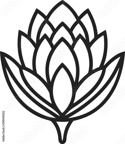 Protea flower outline icon, unique petal structure, stylish monochrome, white background