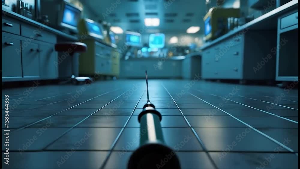 A dark corridor with a black ball in the center, blending mysterious ambiance with synthetic storytelling, ideal for cinematic and atmospheric-themed stock visuals.