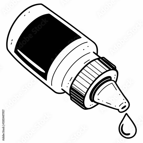 Eye drops bottle vector illustration with drop in monochrome style for vision care products