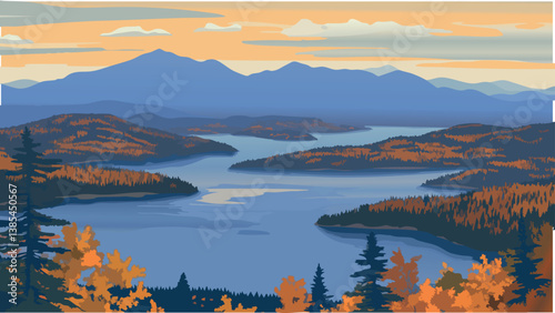 Adirondack High Peaks New York with Scenic Lakes in Digital Drawing.eps