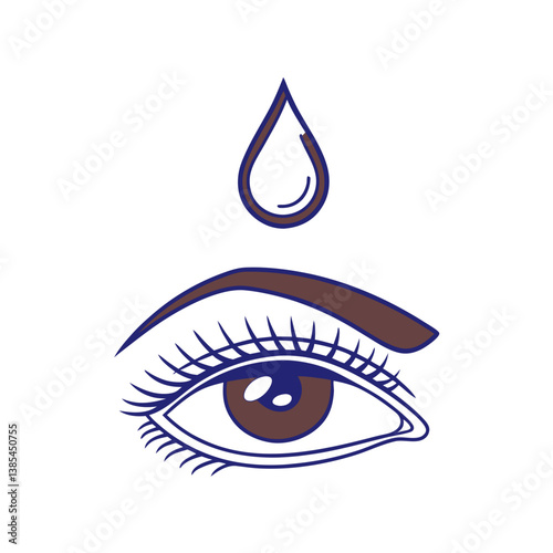 Eye drop illustration with droplet and eye design in line art style for vision care products