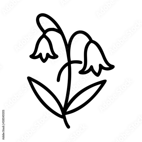 bluebell flower vector icon, simple black outline line icon of bluebell flower, flower vector line art icon