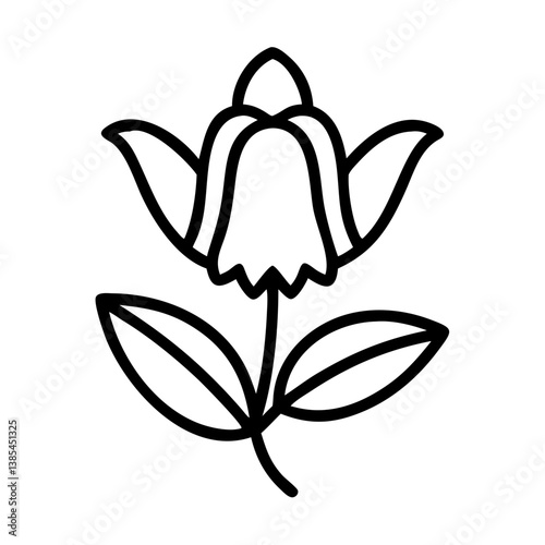 bluebell flower vector icon, simple black outline line icon of bluebell flower, flower vector line art icon