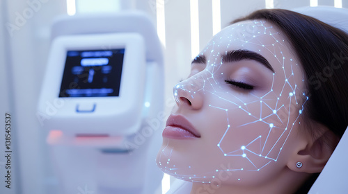 An AI powered system automating personalized skincare recommendations based on skin data, beauty salon with real-time skin analysis and AI-driven product suggestions, Beauty technology style