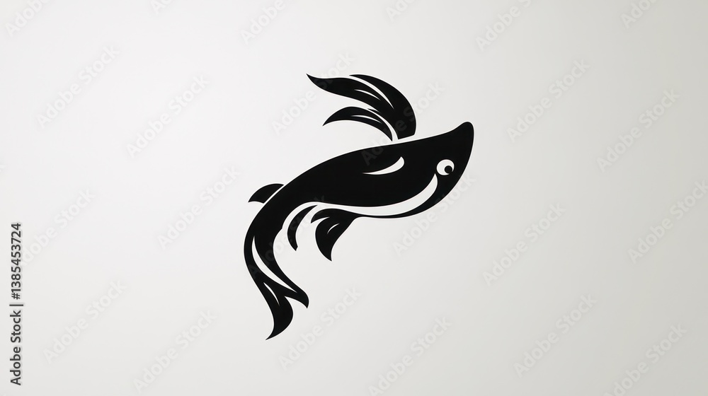Silhouetted betta fish, artistic design, simple background Silhouetted betta fish, artistic design, simple background