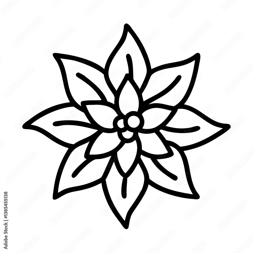 poinsettia flower vector icon, simple black outline line icon of poinsettia flower, flower vector line art icon poinsettia flower vector icon, simple black outline line icon of poinsettia flower, flower vector line art icon