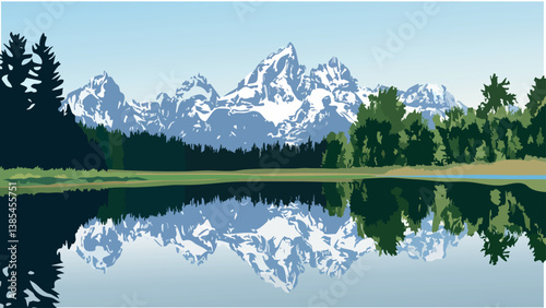 Grand Teton Wyoming in Digital Illustration.eps