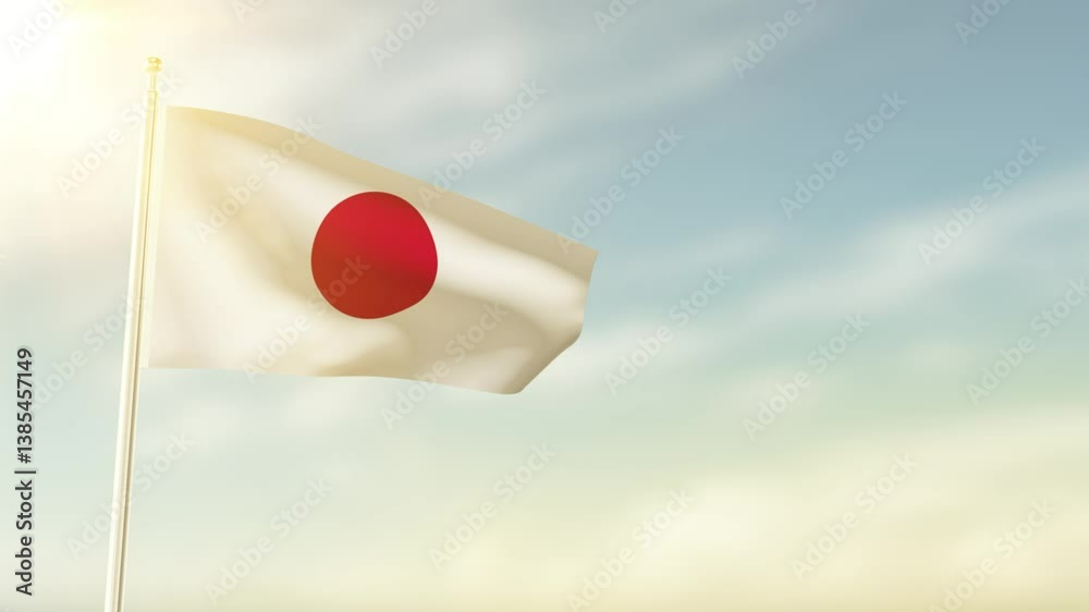 Close-up view of the Japan flag waving in the wind 4K Animation.