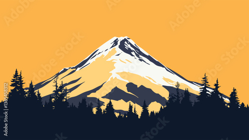 Mount Hood Oregon with Scenic Trails in Digital Drawing.eps