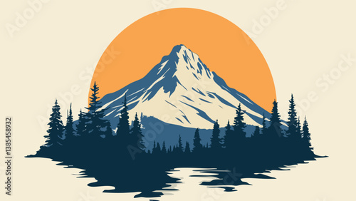 Mount Hood Oregon with Snow-Capped Peak in Digital Art.eps