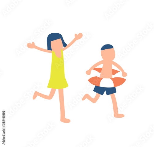 水着で遊ぶ子供たちのイラスト