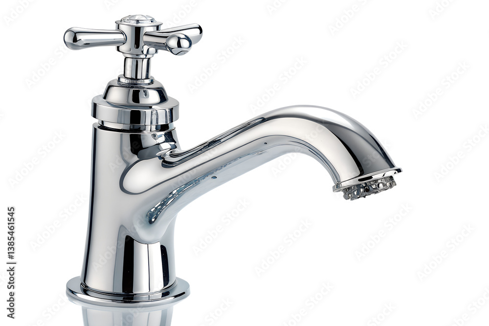 Shiny chrome faucet with running water png isolated on transparent background Shiny chrome faucet with running water png isolated on transparent background