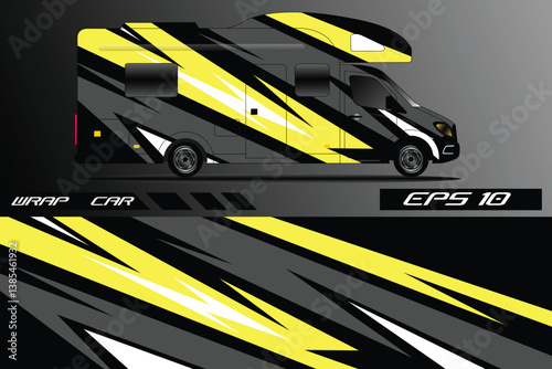 Modern camper van design featuring dynamic yellow and black graphics on a sleek vehicle