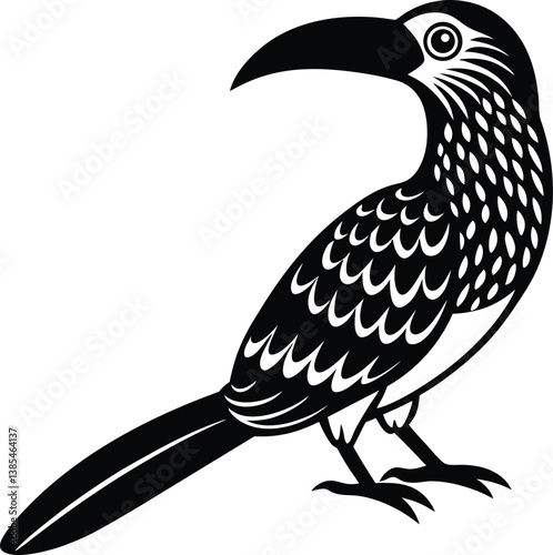 red billed hornbill silhouette vector art.