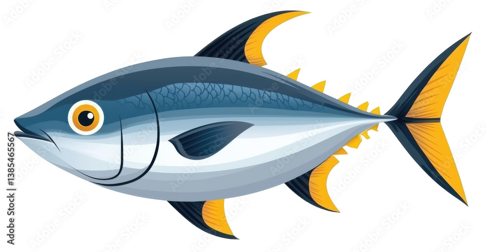 Colorful depiction of a tuna fish isolated on transparent background.