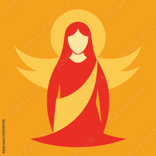Annunciation to the Blessed Virgin Mary. Mother of Jesus Christ pray accepting the good news.Vector illustration. card Mary and lily - Great Feasts of the Orthodox And the Catholic Church