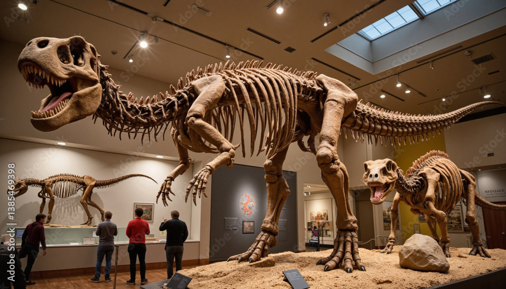Fototapeta premium Dinosaur skeletons on display in natural history museum