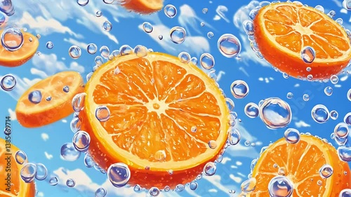 Orange slice splashing in water