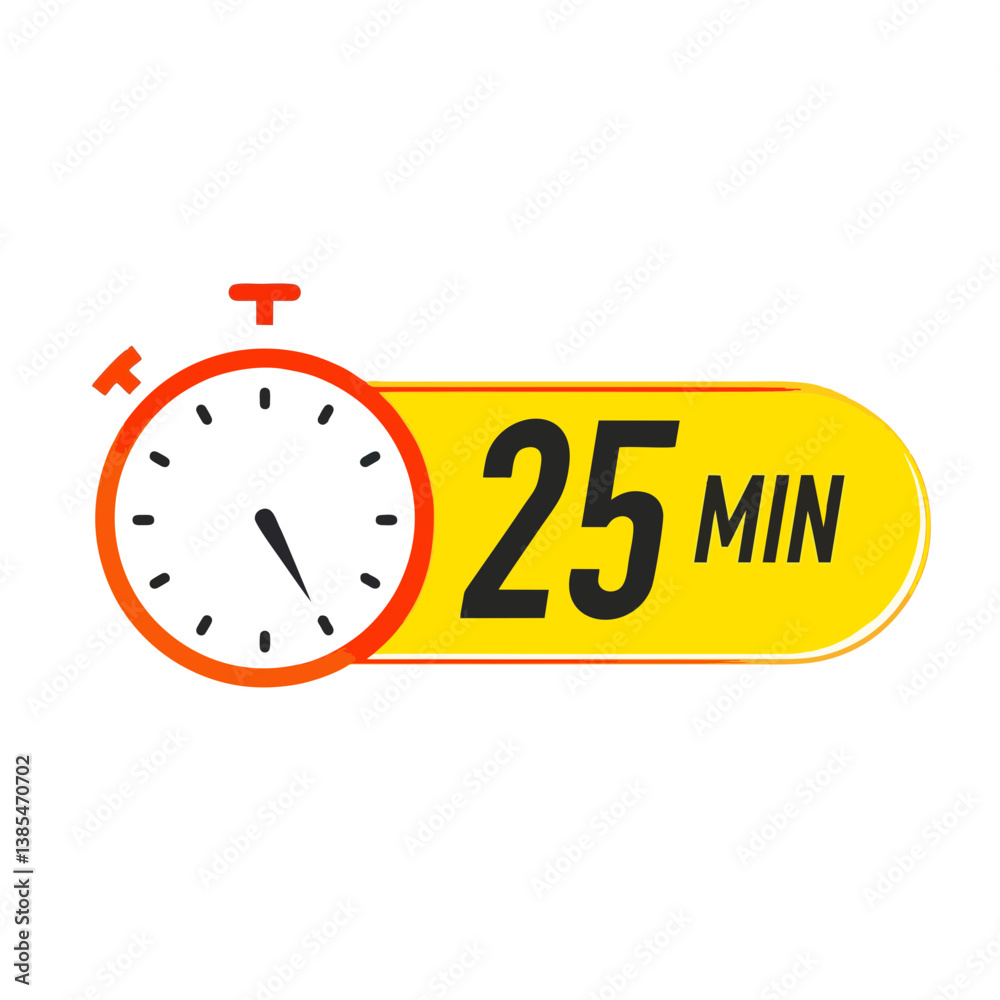 25 minute Timer, clock, stopwatch isolated icons. Countdown timer symbol. Label cooking time. Minute timer, Time measure, Chronometer, Alarm, Kitchen timer, label, sticker, stamp. Vector illustration 25 minute Timer, clock, stopwatch isolated icons. Countdown timer symbol. Label cooking time. Minute timer, Time measure, Chronometer, Alarm, Kitchen timer, label, sticker, stamp. Vector illustration