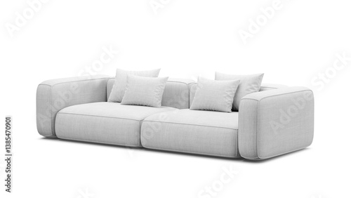 Modern sofa on transparent background with shadow. Furniture for mockups, presentations, and marketing materials.