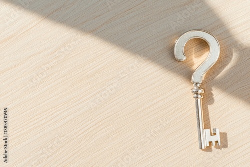 Key to Question Mark: A symbolic image of a key, elegantly designed in a question mark shape, casts a playful shadow, hinting at unlocking secrets and searching for answers. 