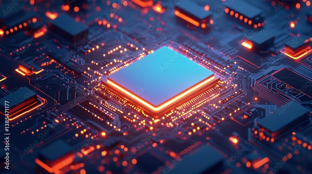 Fototapeta premium High-tech CPU on illuminated circuit board