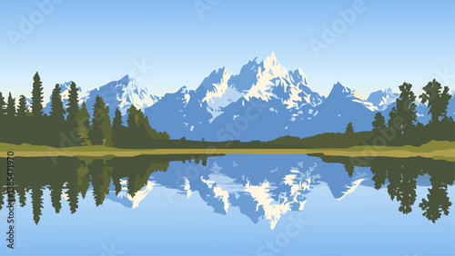 Grand Teton Wyoming with Jagged Peaks in Vector Art