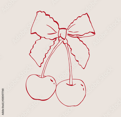 Cherries with a bow, vector doodle images