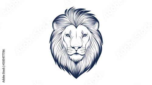 Majestic Lion Head, Line Art, Graphic Design, White Background, Vector Illustration, Stock Photo