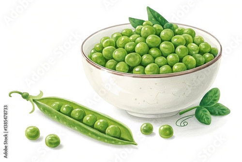 Bowl of Green Peas Isolated on White Background