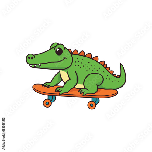 Adorable Crocodile Sitting on Skateboard with Big Smile for Kids Bedroom Wall Art Graphic Print