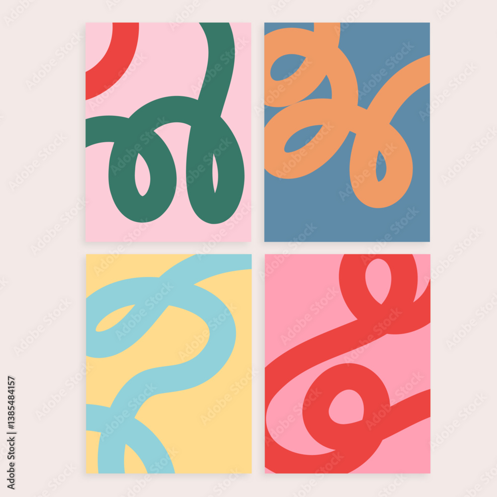 Colorful Wavy Swirl Vector Background Set