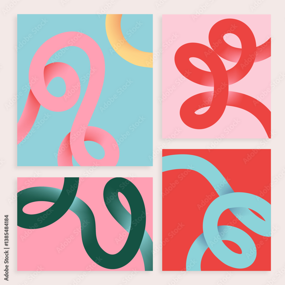 Colorful Abstract Wavy Shapes Background Set