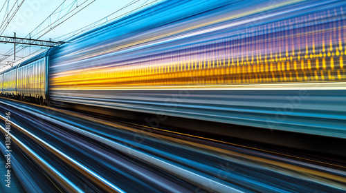 Photos High speed train motion blur showing colorful light streaks effect