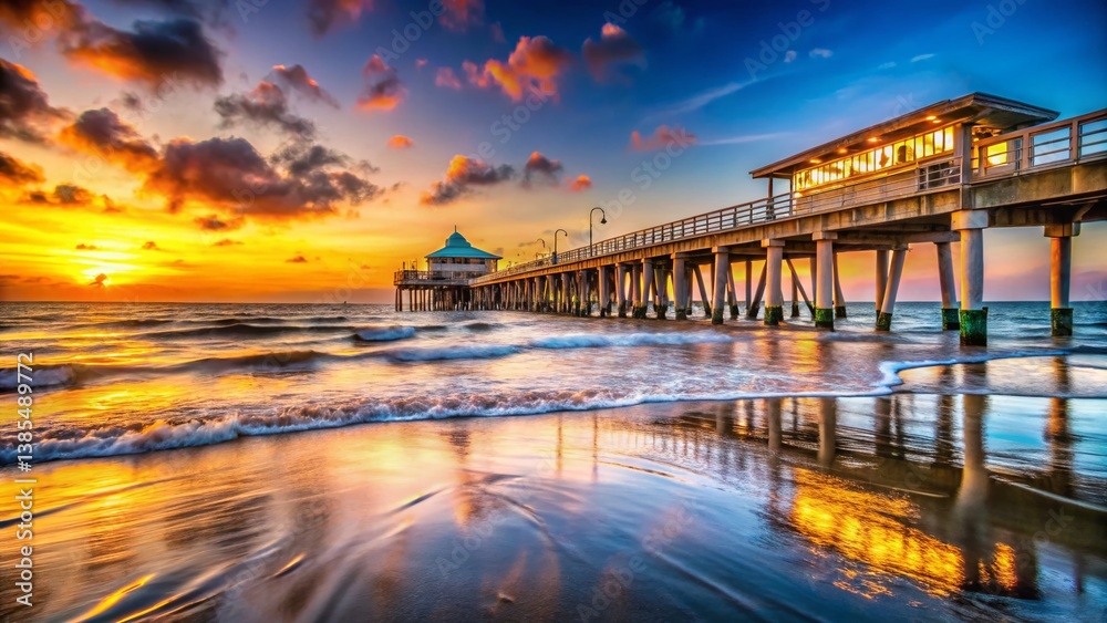 Fototapeta premium Galveston Island Jetty Pier Beach: Stunning High-Resolution Coastal Landscape