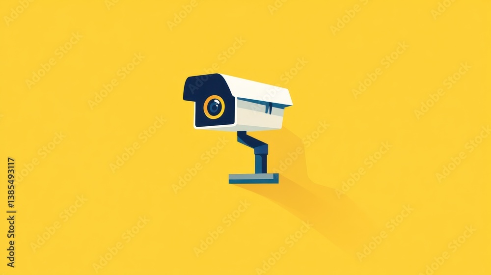 Security camera graphic on yellow background Security camera graphic on yellow background