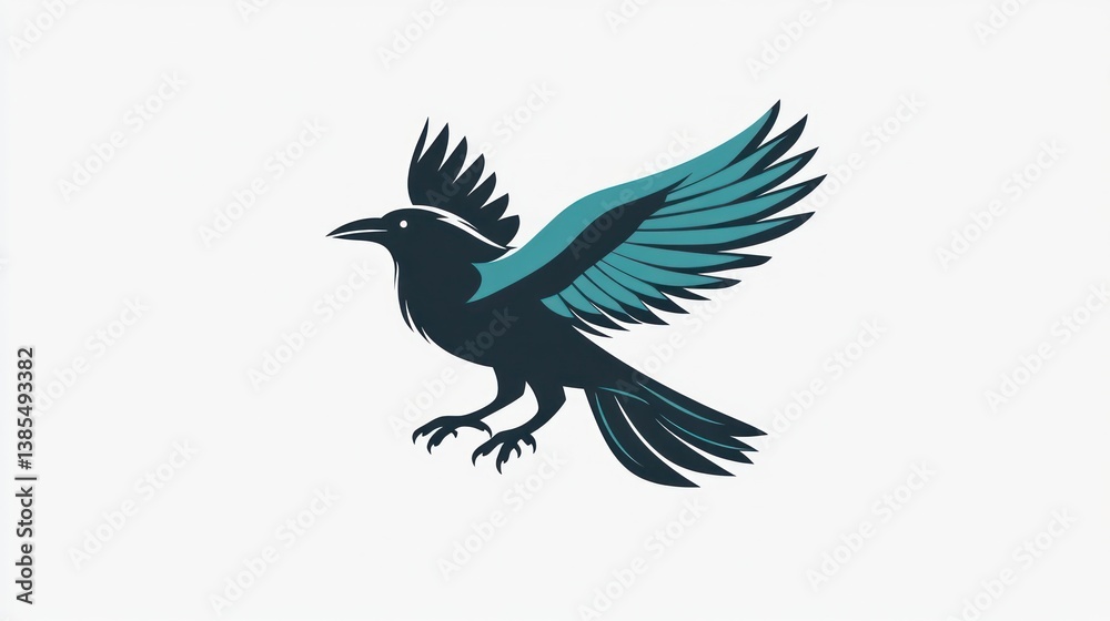 Stylized raven in flight against white background. Possible use Illustration or graphic design Stylized raven in flight against white background. Possible use Illustration or graphic design