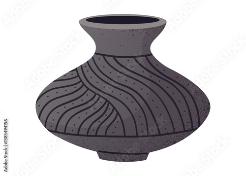 Ancient African clay pot with tribal ornaments. Vector isolated cartoon illustration of traditional handmade ceramic pottery used for rituals, storage, or decoration in ethnic cultures.
