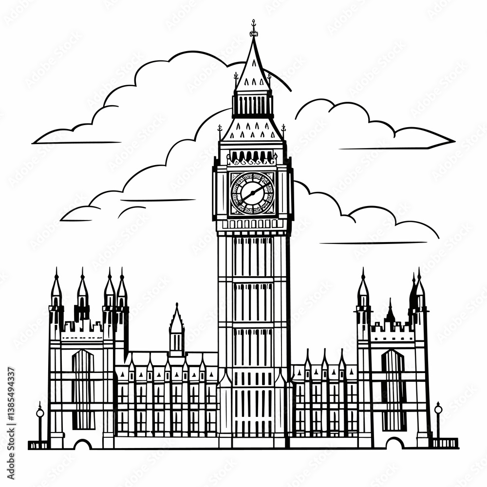 Fototapeta premium Big Ben hand-drawn comic illustration. Big Ben. Vector doodle style cartoon illustration