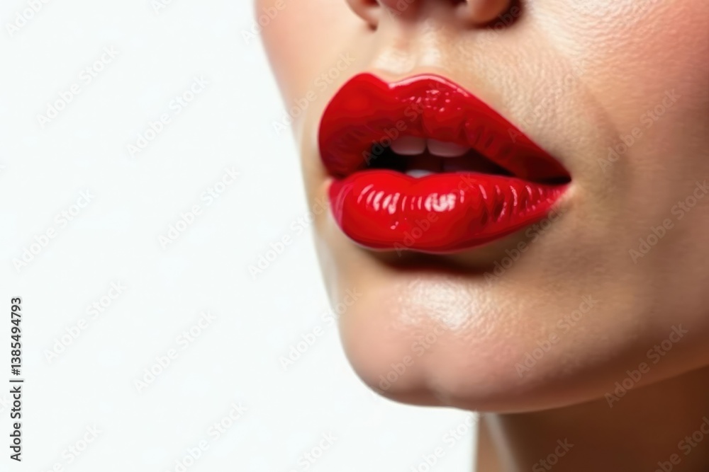 Obraz premium Close-up vibrant red lips, pristine white backdrop, close-up, dramatic