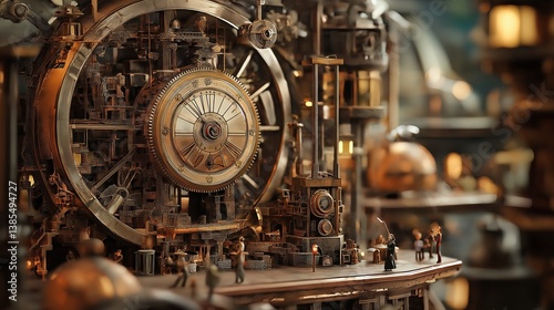 A steampunk-style miniature world inside a clockwork mechanism